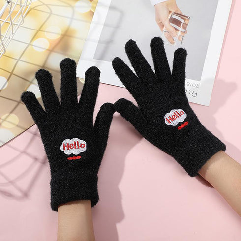 Mink velvet smiling face plus velvet warm outdoor winter plush gloves