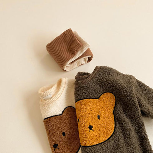 Cute winter plush bear sweater suit