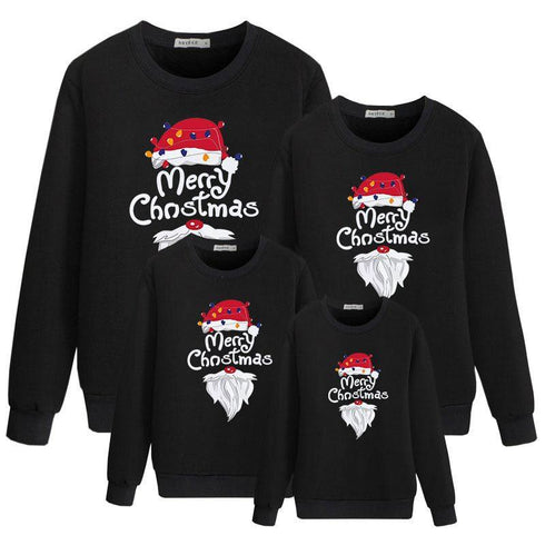 Family of three black vests Santa cartoon printed Christmas top