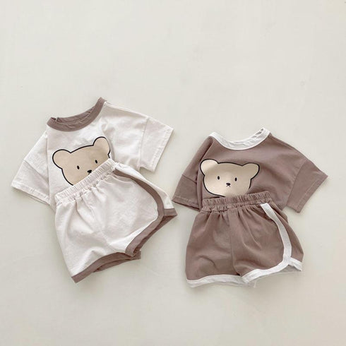 Cartoon Bear Casual Short Sleeve Suit