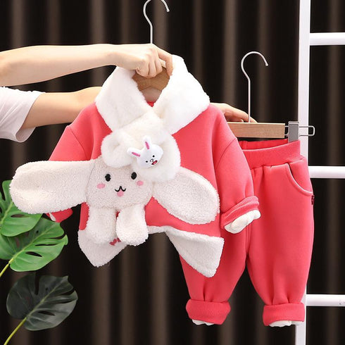 Autumn and winter girls plus velvet sweater two-piece suit