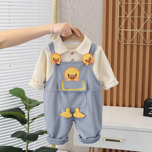 Baby Spring and Autumn Dress Suit Strap Pants Two-Piece Set
