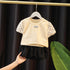 Girls' Suit Short Sleeve Top + Two-piece Bloomers