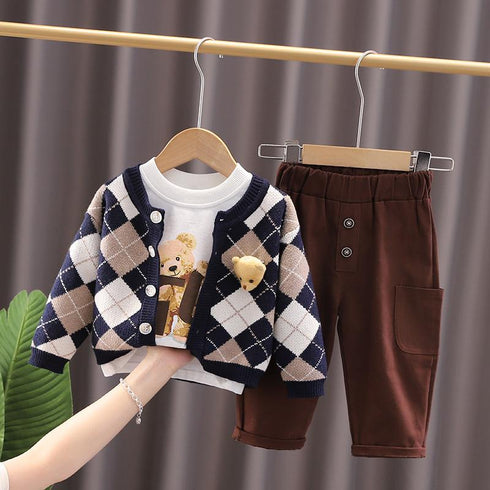 Boys spring and autumn set long sleeve sweater casual three-piece set
