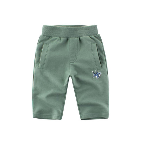 Children's Shark Embroidery Capris