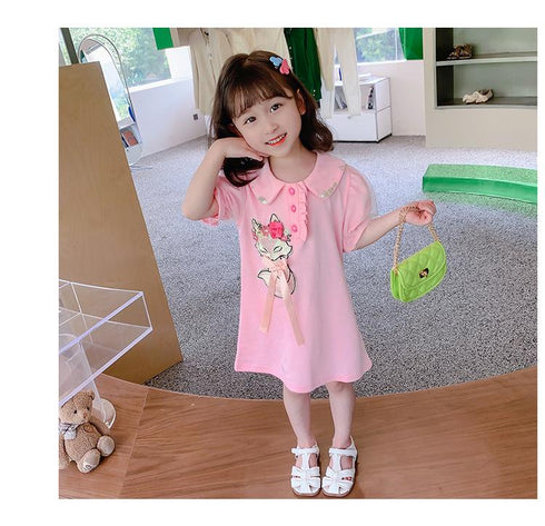 Girls Cartoon POLO Dress 2022 Summer New Baby Girl Princess Dress