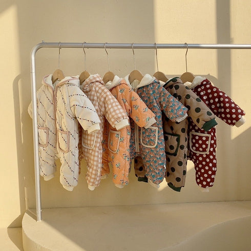 Winter cotton-padded baby jumpsuit plus velvet winter cotton-padded jacket