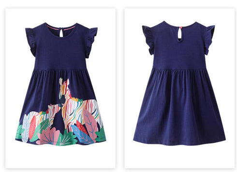 Summer New 2022 Girls Cotton Printed Dress Girls Fly Sleeve Dress