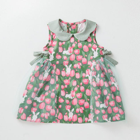 Cute Tulip Floral Sleeveless Princess Dress