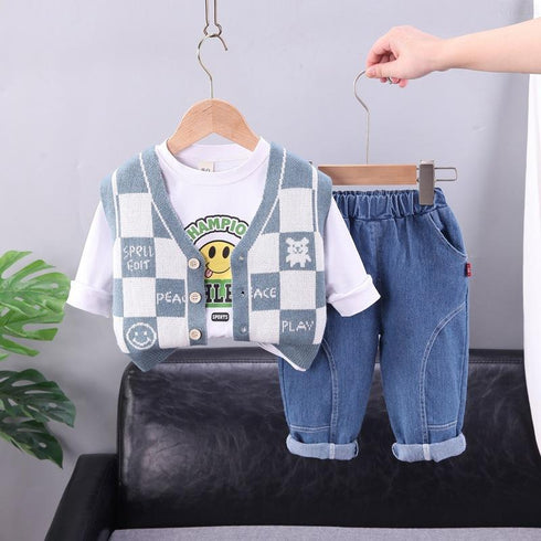 Children's Long Sleeve Knitted Cardigan Vest Set of Three