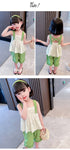 Summer Suit 2022 New Girls Foreign Style Floral Suspender Top Cropped Pants Two-piece Set