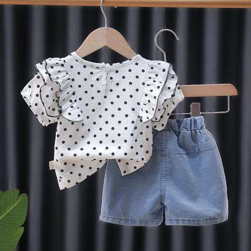 Summer Girl's Polka Point Top Jeans Set