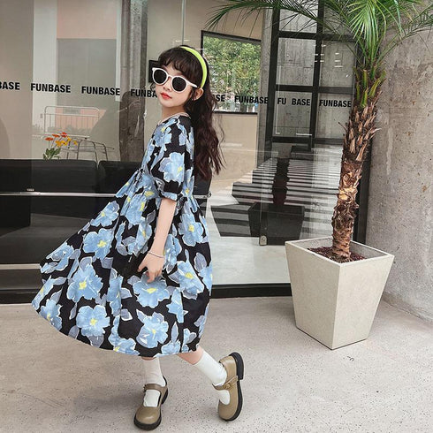 Floral Dress Foreign Style Bubble Sleeve Children's Princess Dress