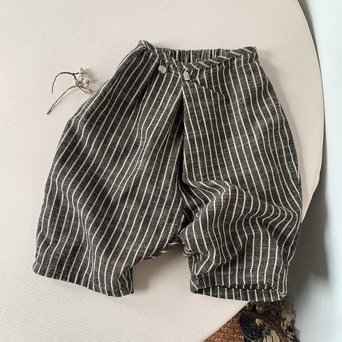 Vertical Striped Cotton and Hemp Pants Wear Loose Wide Leg Pants