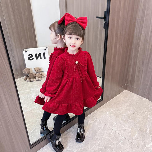 Winter velvet red princess dress New Year Christmas dress