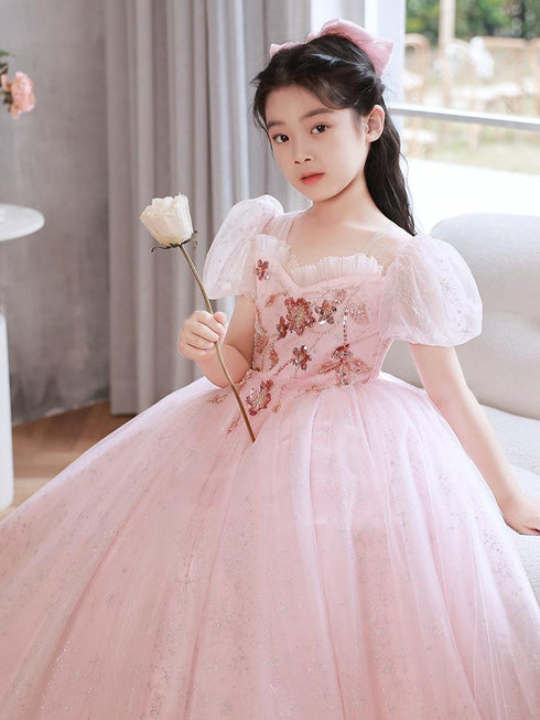 Girl's Embroidered Sequin Princess Dress Summer Girl's Flower Girl Wedding Dress