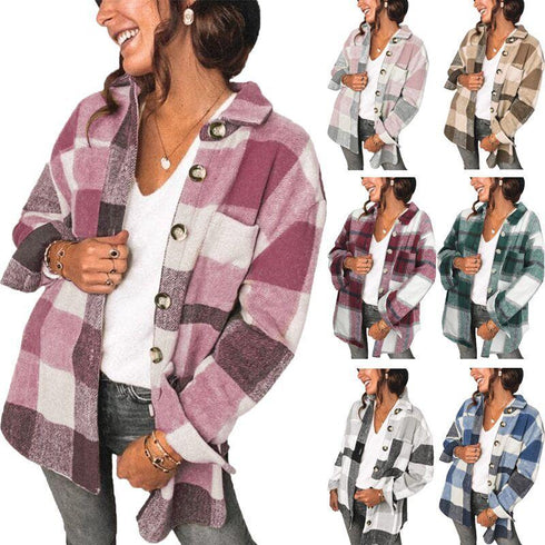 Plaid shirt with pocket casual coat