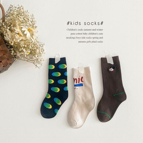 Spring and autumn letter cartoon baby socks striped wave dot color matching socks