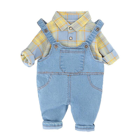 Boy's Shirt Denim Straps Two-Piece Set