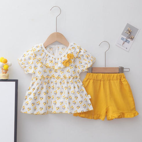 Summer girl children's short-sleeved shorts two-piece set