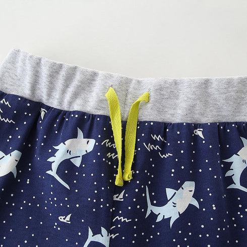 Summer Children's T-shirt Suit Boy's Two-piece European And American Wind Knitted Cotton Cartoon Round Neck Children's Suit