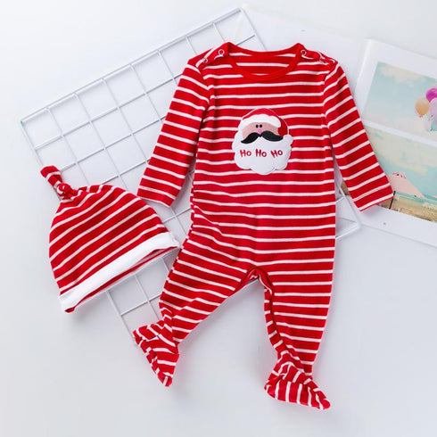 Holiday Halloween Baby Cotton Long Sleeve Striped Jumpsuit Cartoon Pumpkin Baby Creeper Hat