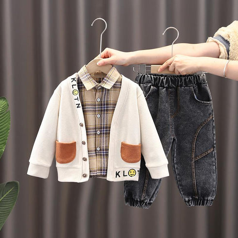 Boys spring and autumn suit cardigan set of three