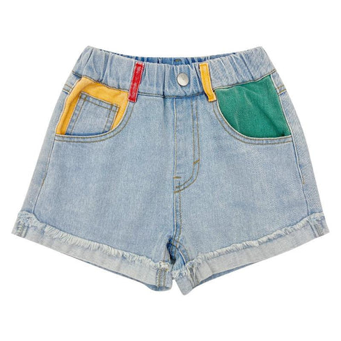 Girls' Color Blocking Cuffed Denim Shorts