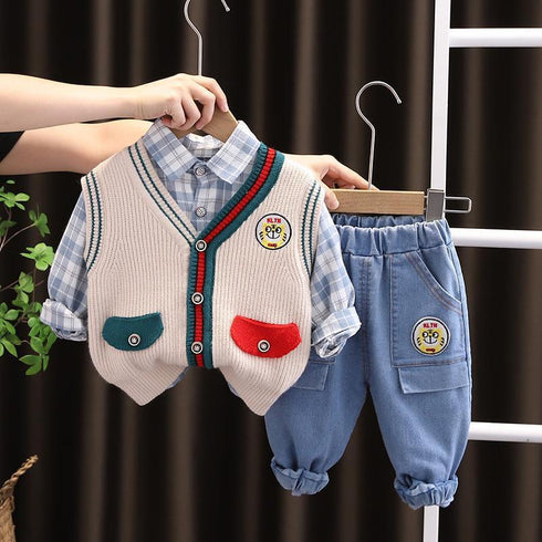 Boy sweater waistcoat cardigan set of three