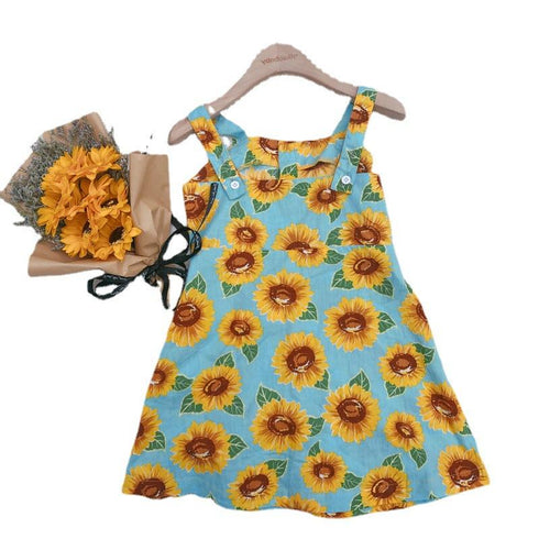 Girl's Summer Sunflower Sling Dress