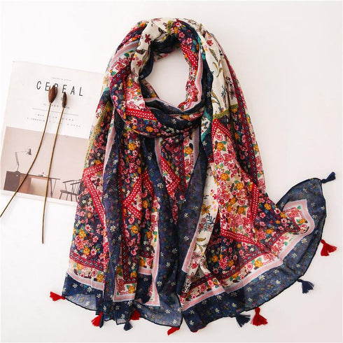 Small Fresh Cotton and Hemp Scarf Bohemian Printed Scarf