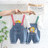 Spring and Autumn Girls Casual Denim Straps Two-Piece Set