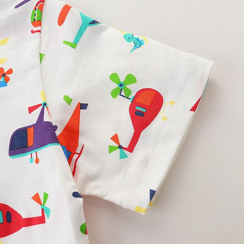Summer Boys Helicopter Printed Short Sleeve