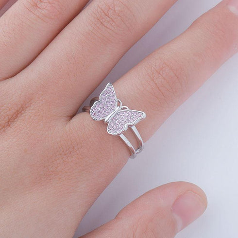 Butterfly women's ring full of zircon hip hop ring