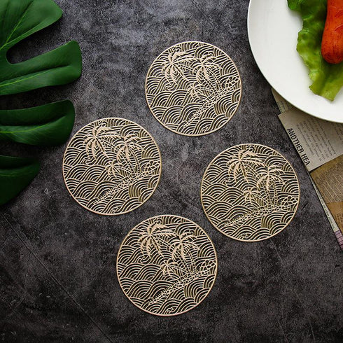Creative Hollow Out Coaster Round Coconut Tree Coaster