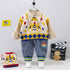 Autumn dress little boy denim casual pants little tiger long sleeve shirt cartoon sweater vest set of three