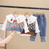 Spring and Autumn Shirt Long Sleeve Girls Knitted Sweater Vest Jeans Three-Piece Set