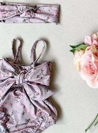 Simple Swimsuit Suit Broken Flower Color Matching Suspender Bow Wrap Fart Swimsuit