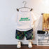 Cartoon letters round neck short sleeved suit boys' casual shorts two-piece set