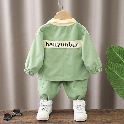Spring and Autumn Boys Long Sleeve Suit Cardigan Two-Piece Set