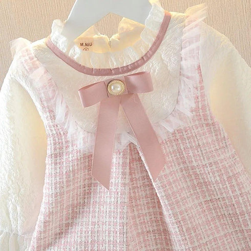 Little Fragrant Style Dress Spring and Autumn Girl Bow Foreign Style Baby Girl Princess Dress
