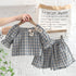 Round Neck Plaid Short Sleeve Suit Casual Shorts Two Piece Set