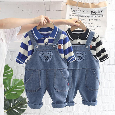 Baby's Backband Pants Set Striped T-shirt Children's Casual Jeans