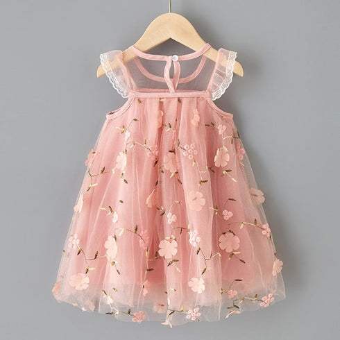 Summer Girl's Flower Lace Mesh Princess Dress