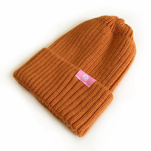 Warm knitted smiling face multicolor hat 13.77 inches