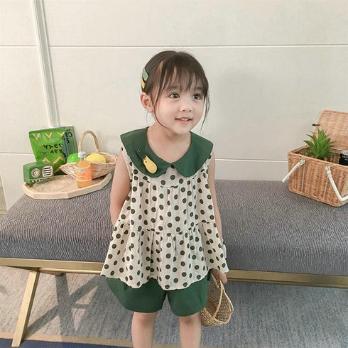 Girls Summer Polka Dot Vest Shorts Set