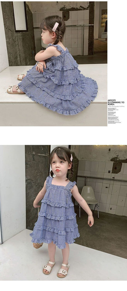 New Girls Summer Plaid Dress Girls Cake Dress Children's Clothing Suspender Skirt