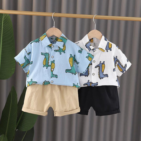 Boys summer suit short-sleeved shirt and shorts two-piece set