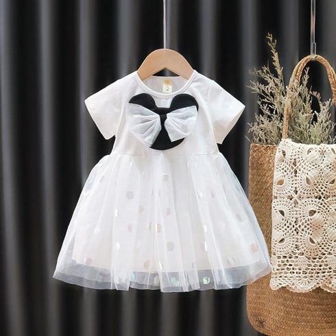 Girls Dress 2021 Summer New Children Korean Fashion Little Girl Foreign Style Short Sleeve Mesh Princess Dress Tide