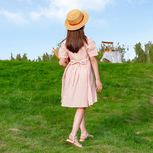 Cotton Floral Dress Children's Lace Collar Stitched Pastoral Princess Dress